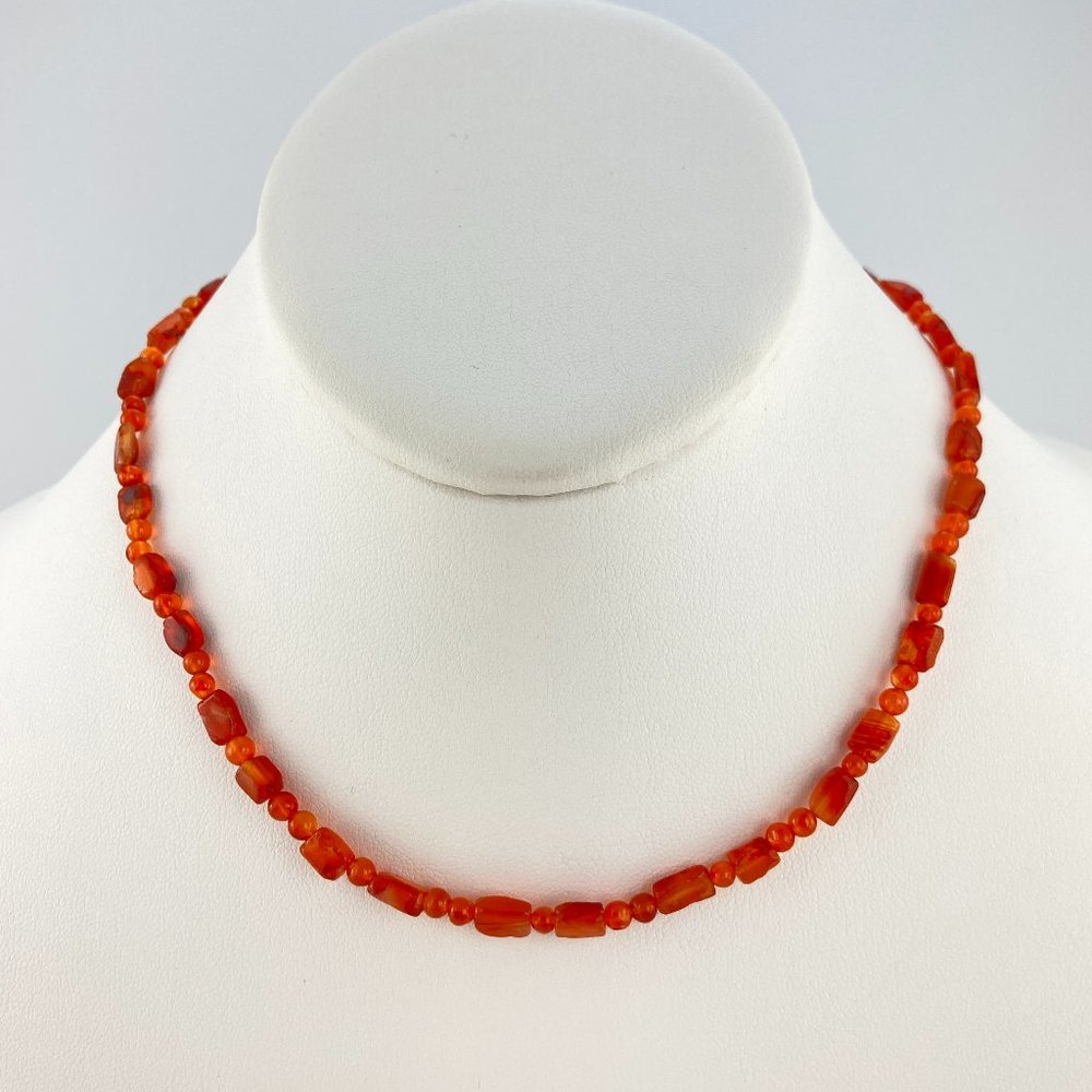 New Carnelian & Honey Amber Choker Necklace, Handmade, BoHo, Festival - Picture 2 of 5